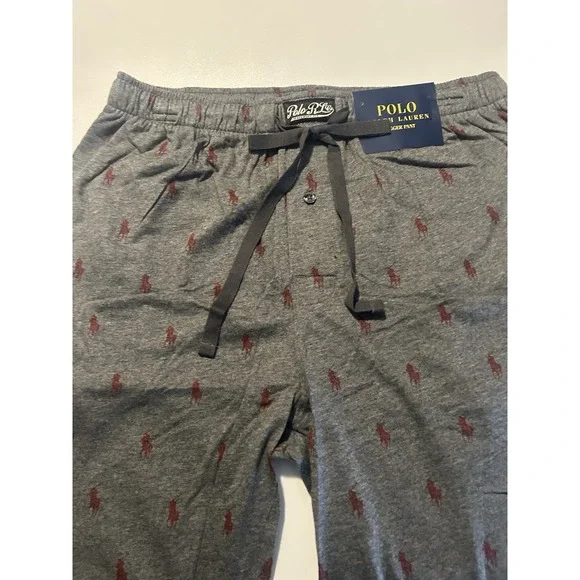POLO RALPH LAUREN Pants Mens M-L Jogger Allover Pony Print Lounge Cotton Gray - Picture 4 of 5